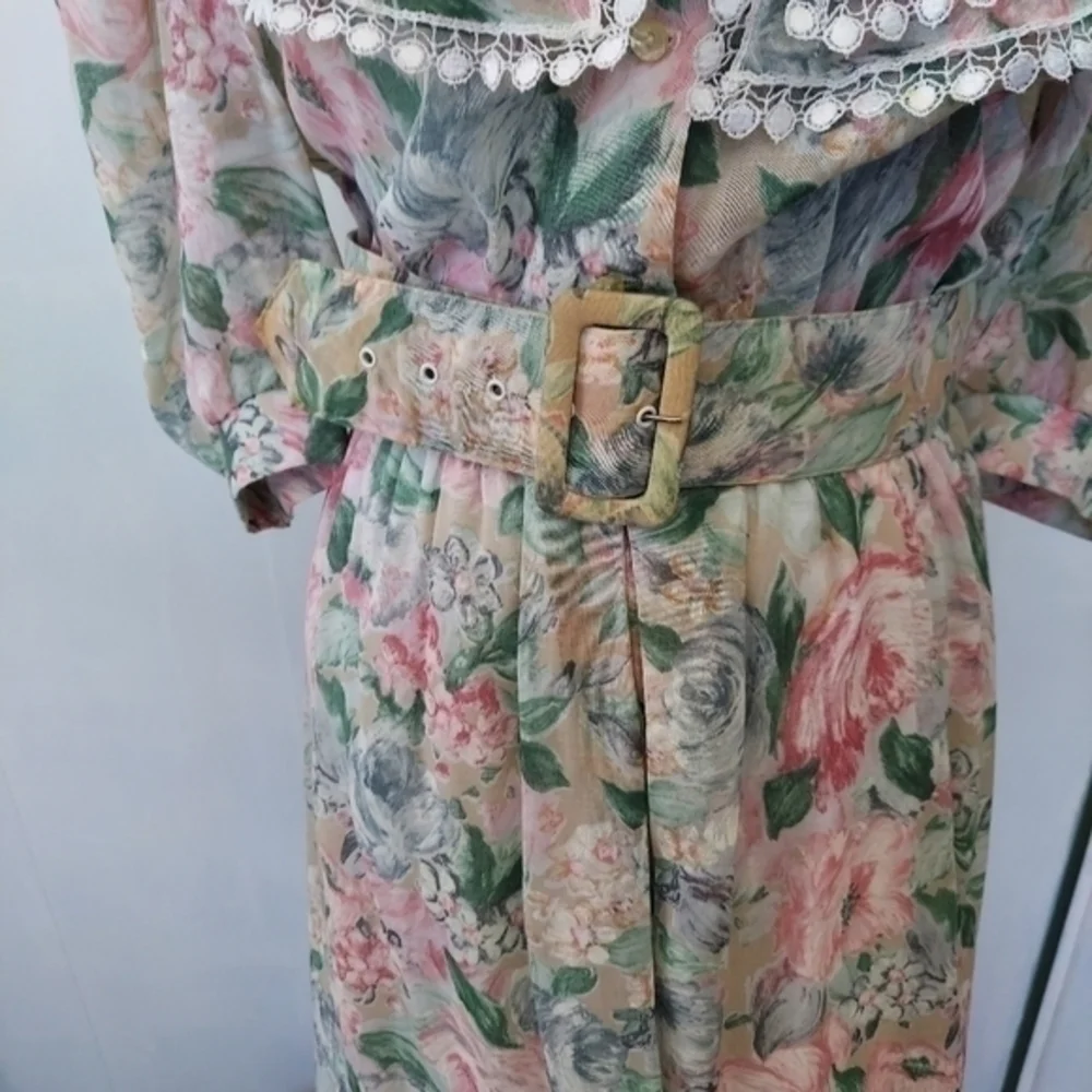 Vintage Floral Prairie Maxi Dress Lace Collar Cottagecore Romantic